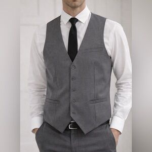 Hisdern Gray Suit Vest Formal Waistcoat XS Slim Fit Dress Vest